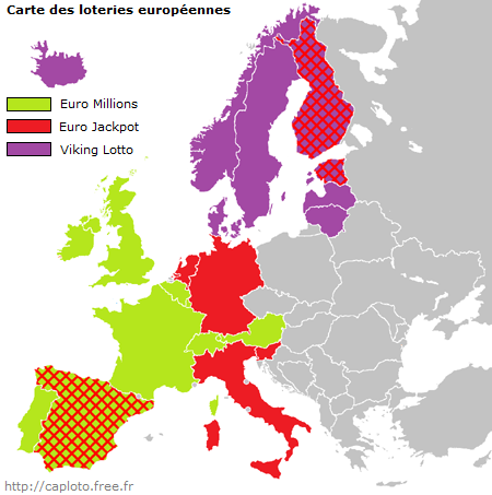 Carte des loteries européennes EuroMillions et Eurojackpot